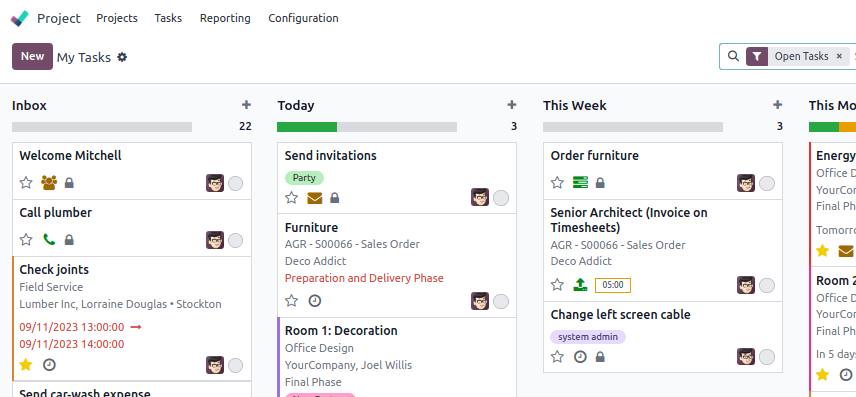 مثالی از مراحل «وظایف من» در برنامه پروژه‌ها
