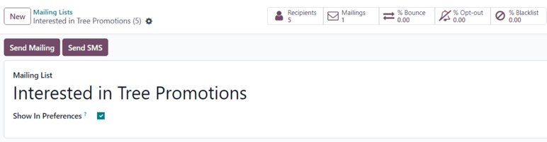 نمایی از فرم لیست ارسال در برنامه بازاریابی با ایمیل.
