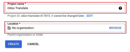 نام پروژه و موقعیت مکانی برای Google OAuth.