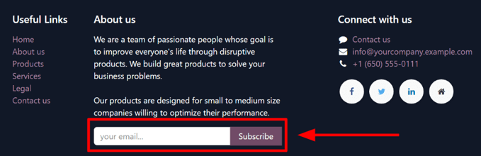 نمونه‌ای از نحوه نمایش بلوک خبرنامه در وب سایت.