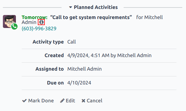 نمای دقیق یک فعالیت برنامه‌ریزی شده.