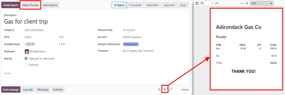ضمیمه رسید و نمایش آن در کادر پیام.