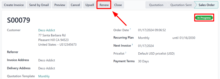 دکمه تمدید سفارش فروش اشتراک در برنامه اشتراک‌ها.