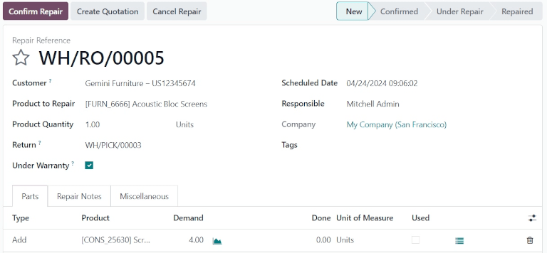 سمت چپ فرم خالی سفارش تعمیر.