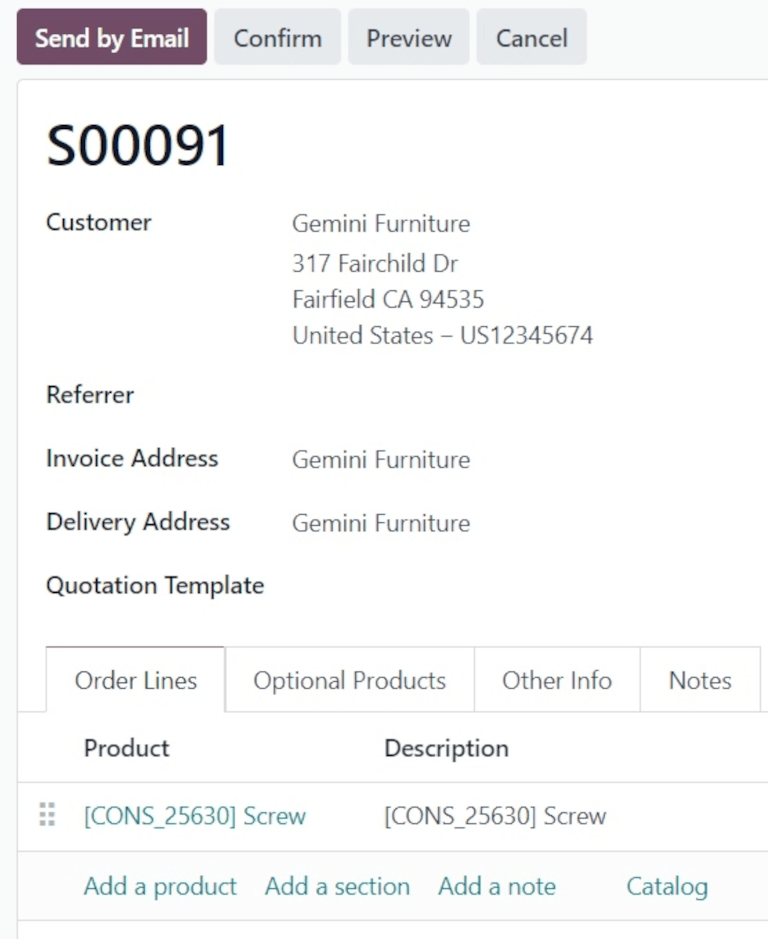 پیش‌فاکتور جدید تکمیل شده برای قطعات موجود در سفارش تعمیر.