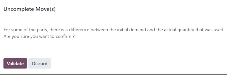 پنجره پاپ‌آپ انتقال‌های ناتمام برای قطعات استفاده نشده.
