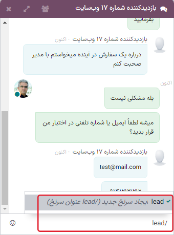 نمایی از پنجره دستور /lead در پنجره گفتگوی آنلاین.