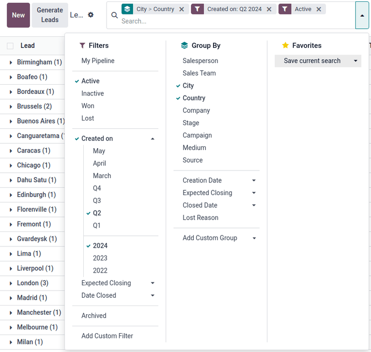 هر تعداد فیلتر و گروه را در گزینه‌های جستجو انتخاب کنید.