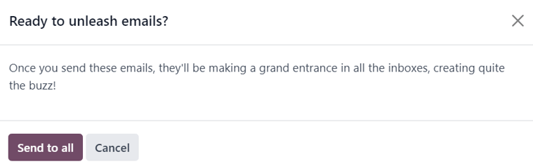 نمایش پنجره پاپ‌آپ که زمانی که دکمه ارسال در فرم ایمیل کلیک می‌شود ظاهر می‌شود.