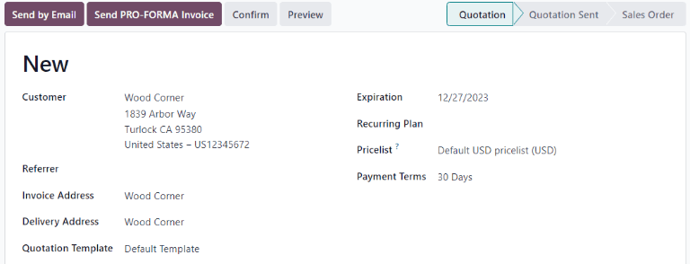 فرم سرنخ واجد شرایط با دکمه پیش‌فاکتور جدید برجسته شده.