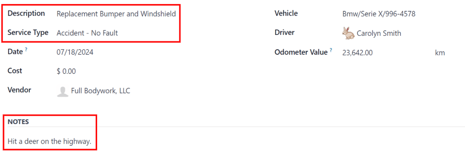 اطلاعات مربوط به تعمیر تصادف را وارد کنید.