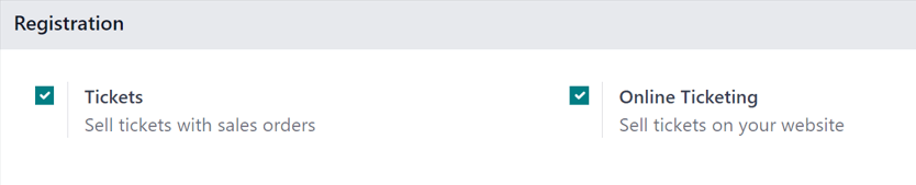 بخش ثبت نام در صفحه تنظیمات رویدادها.