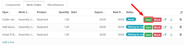 دکمه شروع برای عملیات سفارش تولید.