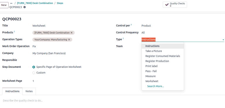 نمایش صفحه برای افزودن بررسی کیفیت.