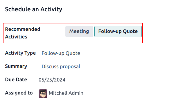 پنجره برنامه‌ریزی فعالیت با تأکید بر فعالیت‌های پیشنهادی.