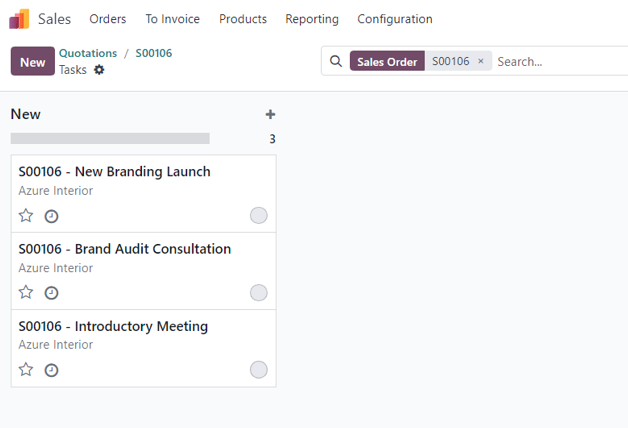صفحه وظایف از طریق دکمه هوشمند مربوطه از سفارش فروش در دسترس است که دارای محصولات مرحله است.
