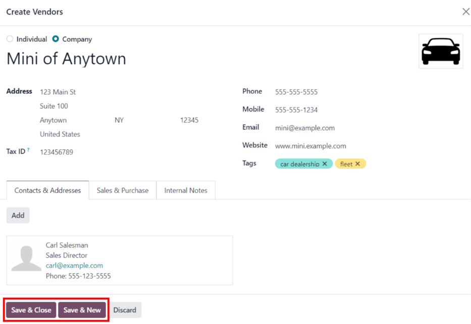 فرم فروشنده که باید به هنگام افزودن فروشنده جدید تکمیل شود.