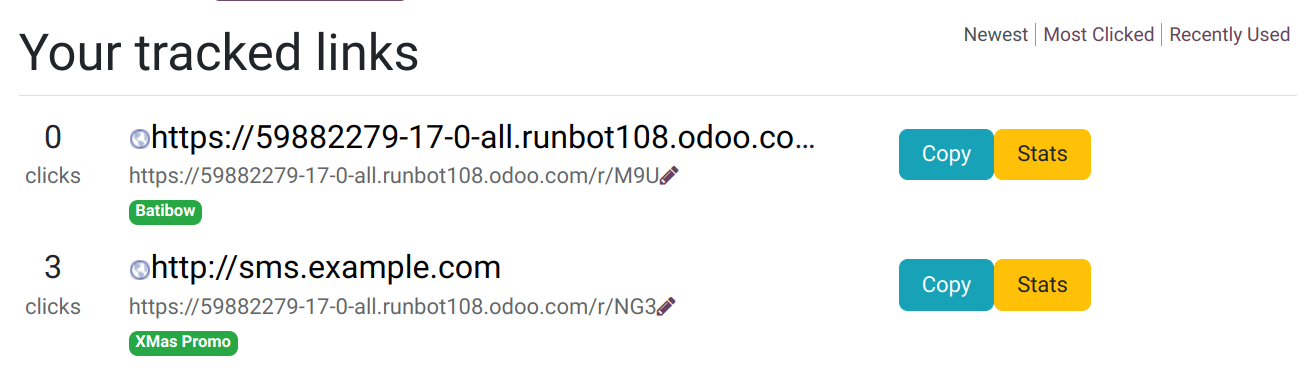 نمای کلی همه لینک‌هایی که ردیابی می‌کنید.