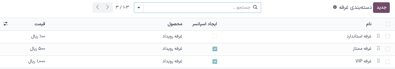 صفحه دسته‌بندی غرفه در برنامه رویدادها.