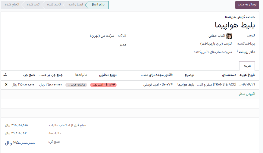 خلاصه گزارش هزینه در برنامه هزینههای سازمانیار.