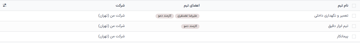 فهرست تیمها در صفحه تیمهای تعمیر و نگهداری.