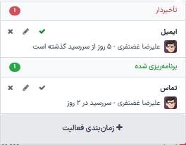 نمونهای از اعلان فعالیتهای معوق در کادر گفتگوی یک سرنخ.