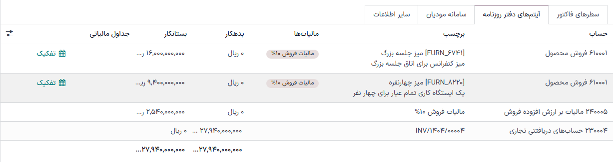 مشاهده جداول مالیاتی مورد استفاده برای ثبت تراکنشها در حسابداری سازمانیار