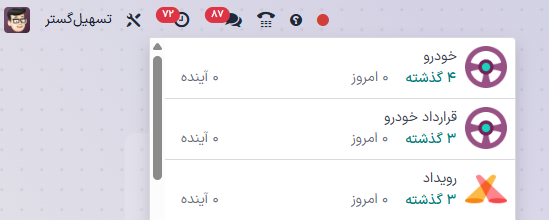 لیست فعالیت‌هایی که از نوار منوی اصلی قابل دسترسی است.