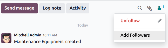 لیست دنبال‌کنندگان در پرونده تجهیز، با هایلایت دکمه افزودن دنبال‌کننده.
