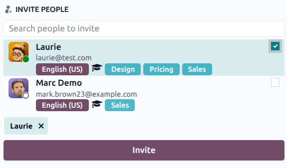 منوی افزودن کاربران در گفتگوی زنده.