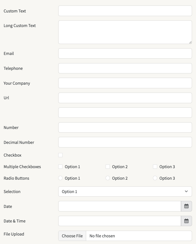همه انواع فیلدهای فرم