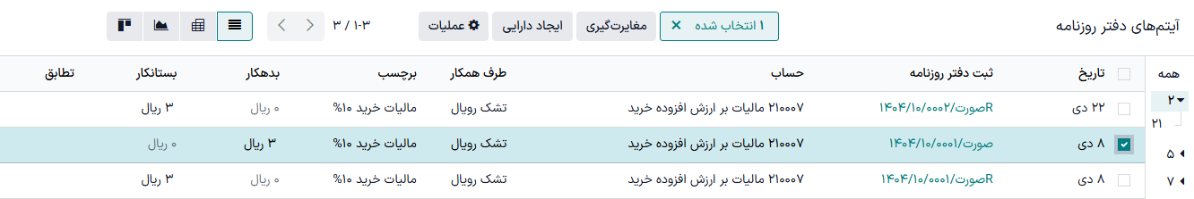 ویرایش آیتم دفتر روزنامه ارسال شده در حسابداری سازمان‌یار