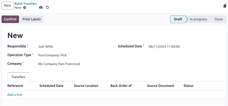 نمایی از فرم انتقال‌های دسته‌ای.