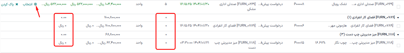 پیش‌فاکتورهای لغو شده در نمای کلی برنامه خرید.