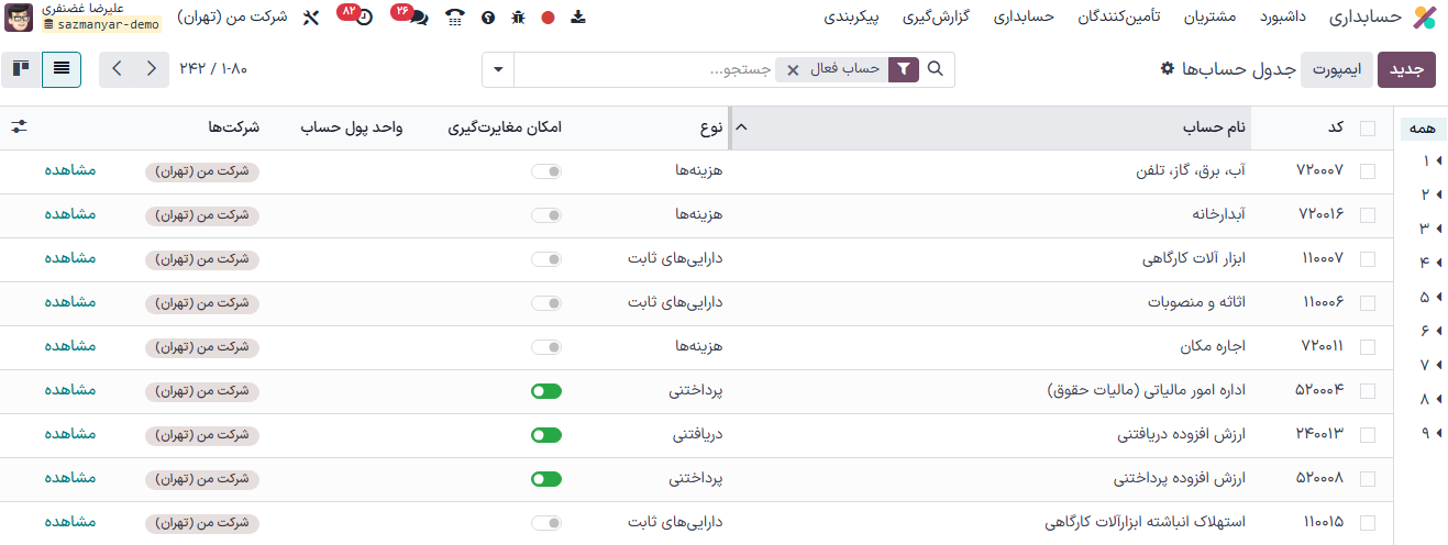 گروه‌بندی حساب‌ها بر اساس نوع در حسابداری سازمان‌یار