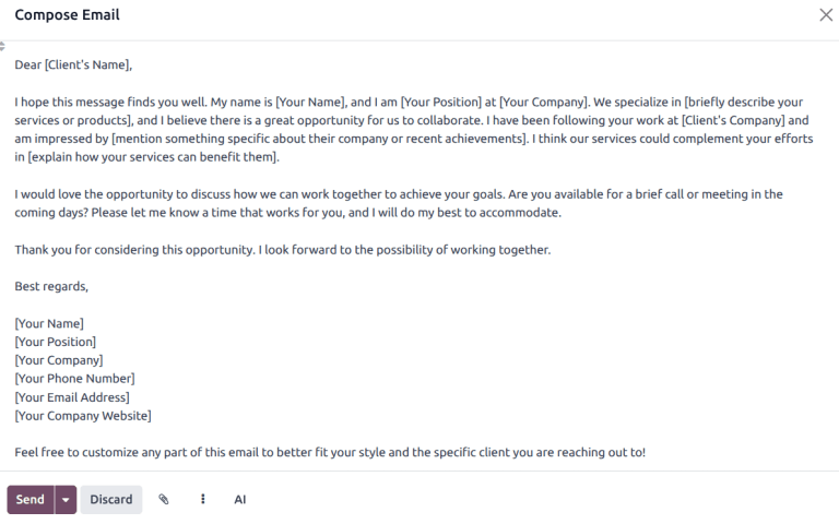 پیش‌نویس یک ایمیل با متن تولید شده توسط هوش مصنوعی.