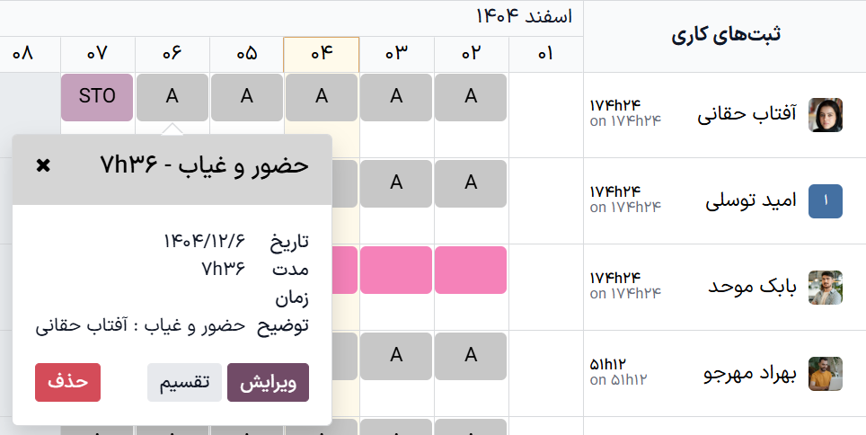 یک ردیف از مغایرت‌ها، که در یک رکورد جزئیات مغایرت نمایش داده شده است.