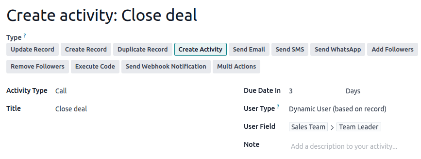 مثال یک عمل برای ایجاد فعالیت