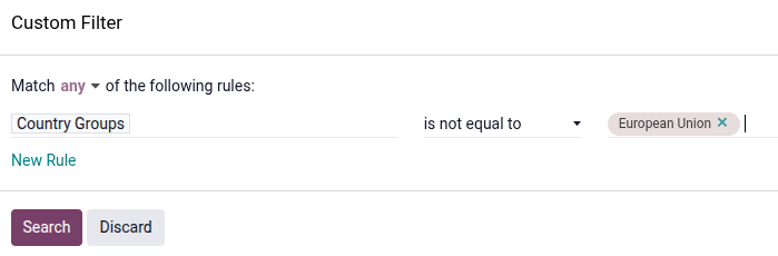 فیلتر برای ایجاد گروه کشوری.