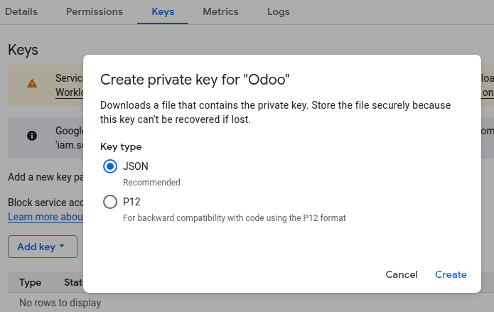 ایجاد کلید JSON حساب سرویس گوگل کلود