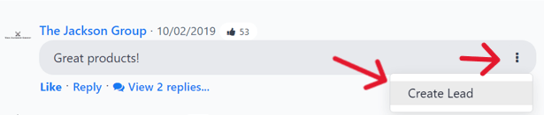 منوی کشویی مربوط به دیدگاه که گزینه‌ای برای ایجاد سرنخ دارد.