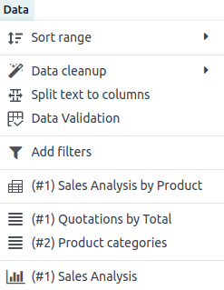 منابع داده فهرست شده در منوی داده