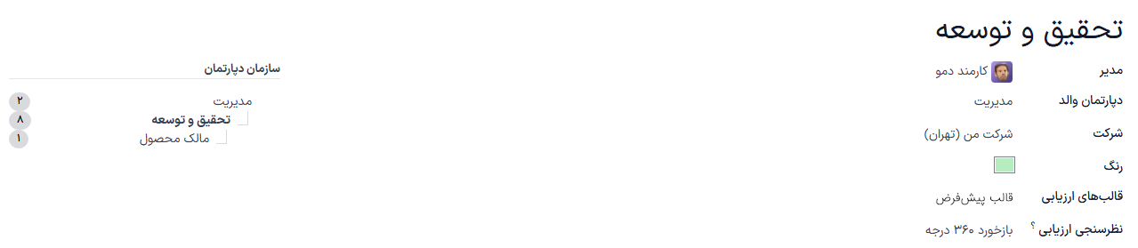 دپارتمان با تمام فیلدهای پر شده.