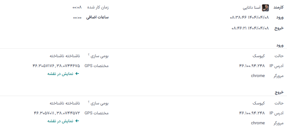 اطلاعات دقیق برای یک ثبت حضور و غیاب.