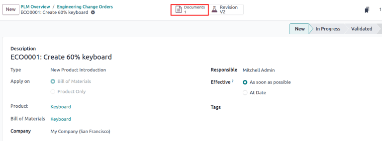 دکمه هشومند *اسناد* در ECO فعال.
