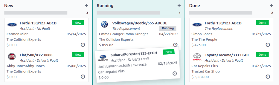 نمای کانبان مراحل، با کارتی که به مرحله در حال اجرا کشیده و رها می‌شود.