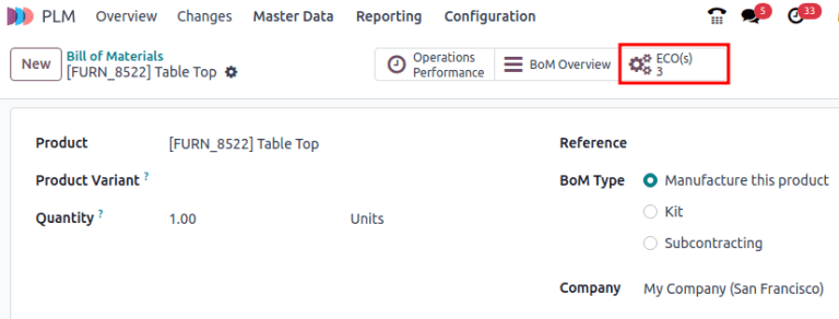 نمایش دکمه هوشمند ECO در لیست مواد.