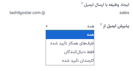 نمایی از ایمیل‌های مستعار منتخب در نمای داشبورد پروژه سازمان‌یار