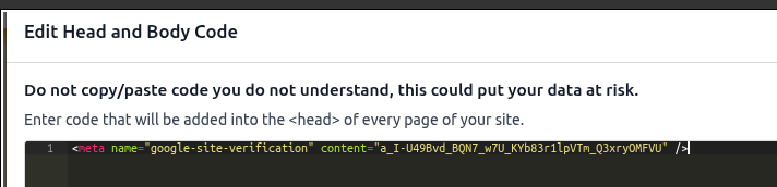 جای‌گذاری تگ در فیلد هِد.