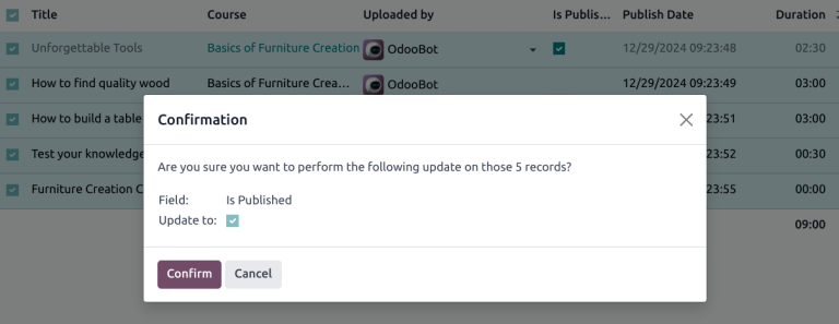 نمایی از محتواهای دوره در حال انتشار در بک‌اند سامانه پشتیبانی سازمان‌یار.